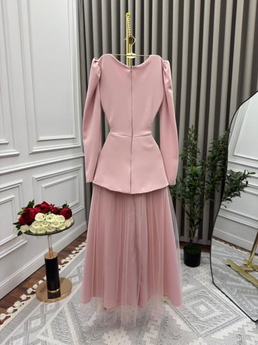 فستان وردي أنيق -فستان يوم العيد