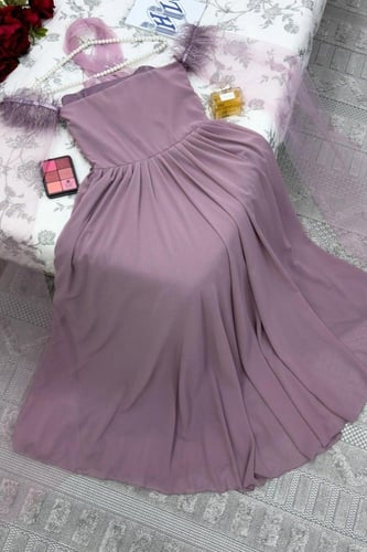 فستان سهرة للحوامل شيفون ناعم لون موف | فساتين سهر...