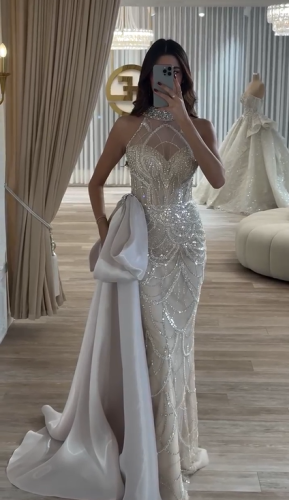 فستان زفاف أوف وايت مطرز كريستال - فساتين سهره