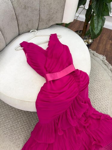 فستان شيفون أنيق بتصميم أوف شولدر وكشكش - فساتين س...