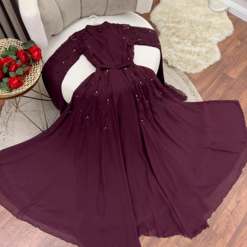 افضل فستان سهره شيفون لون عنابي - موديلات فساتين س...