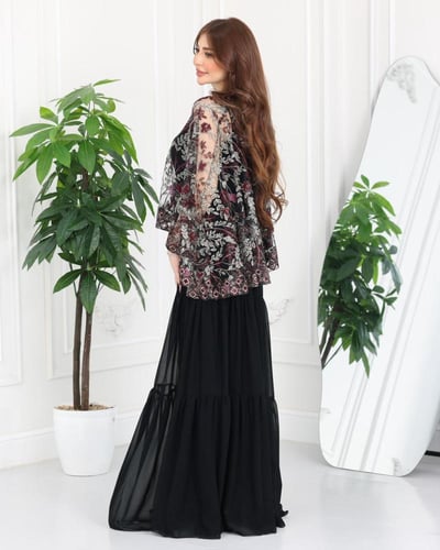 فستان سهرة للحوامل أسود شيفون مع دانتيل