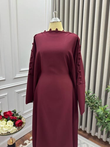 فستان عنابي اوفر سايز خامة باربي