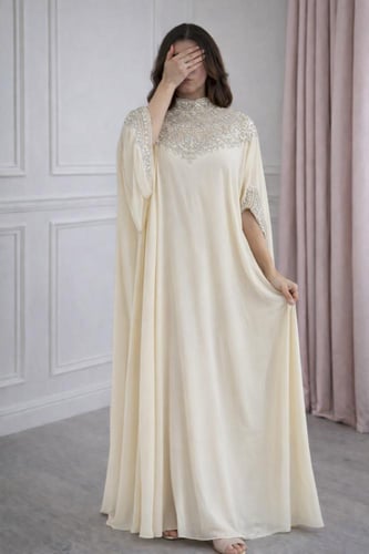 جلابية نسائية شيفون بتطريز فاخر مناسبة للحوامل