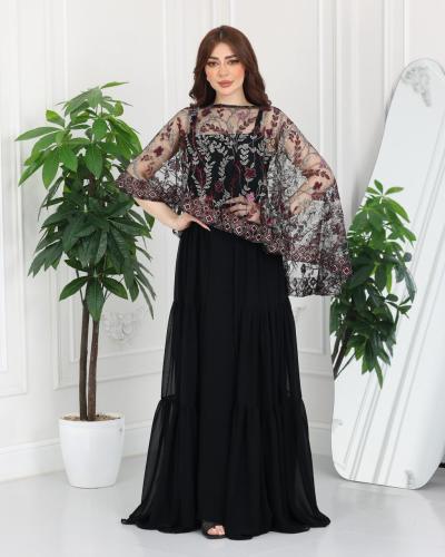 فستان سهرة للحوامل أسود شيفون مع دانتيل