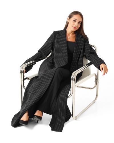 Black Pinstripe Blazer-Cut Abaya