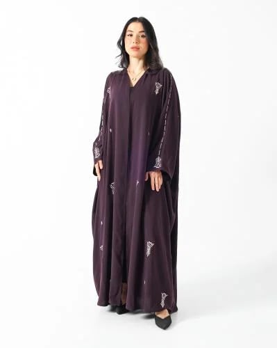Deep Plum Embroidered Crepe Abaya