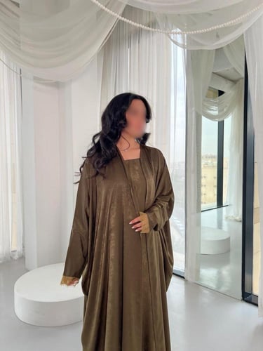 Olive Silk Flow Abaya - Half bisht