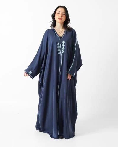Navy Blue Embroidered Crepe Abaya