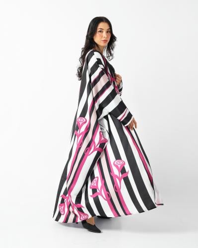 Stripe Print Silk Abaya
