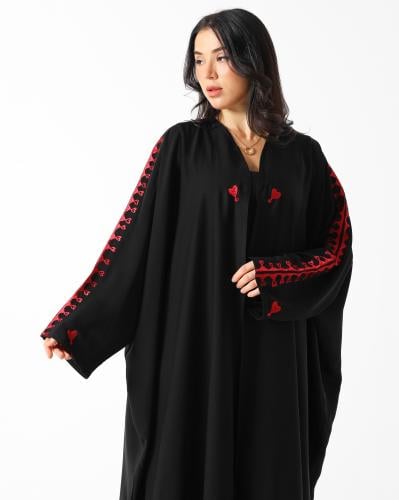 Black Heart Embroidered Crepe Abaya