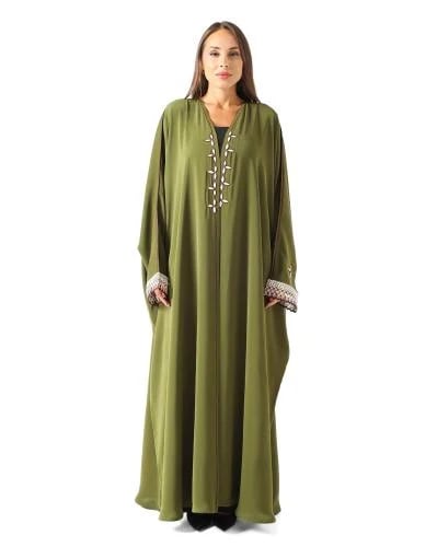 Olive Embroidered Half Bisht Abaya