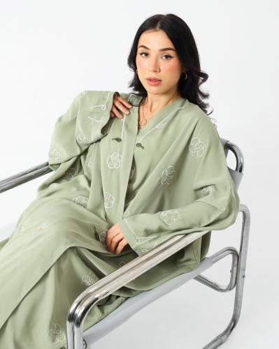 Matcha Green Embroidered Crepe Abaya