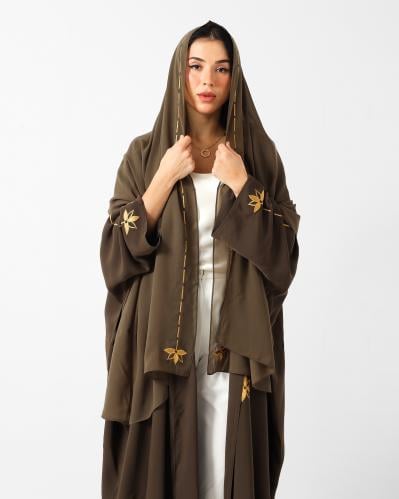 Mocha Brown Embroidered Crepe Abaya
