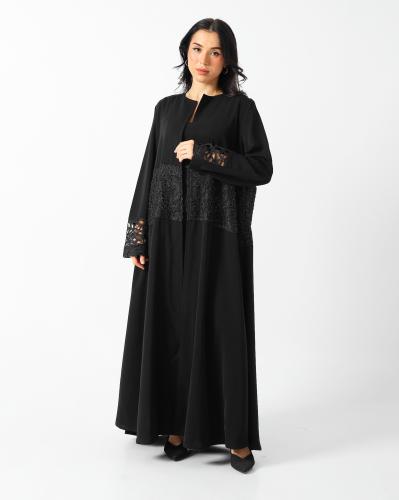 Black Lace Panel Abaya