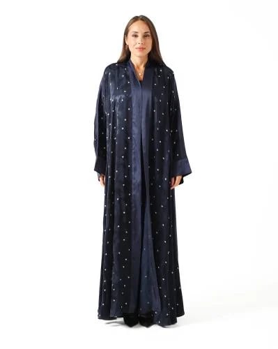 Navy Turkish Silk Floral Print A-cut Abaya