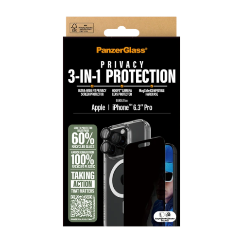 بانزر جلاس- بكج حماية SAFE 3 في 1 ايفون 16 برو - ش...