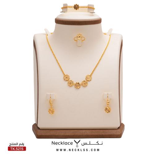 طقم ذهب نسائي أنيق بتصميم أزهار عيار 21 (TK.5215)