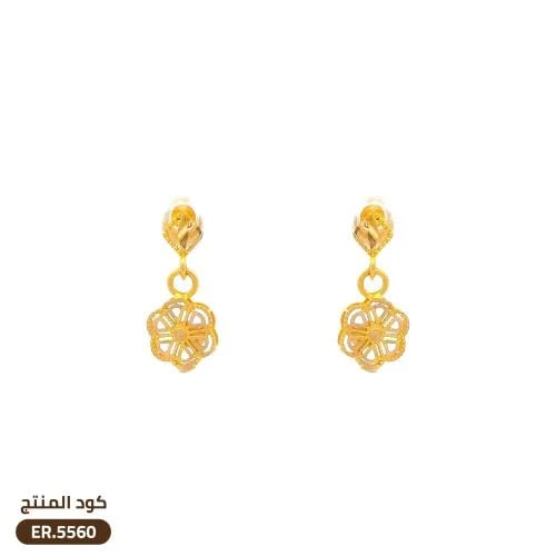 حلق متدلي بتصميم زهرة ذهب عيار 21(ER.5560)
