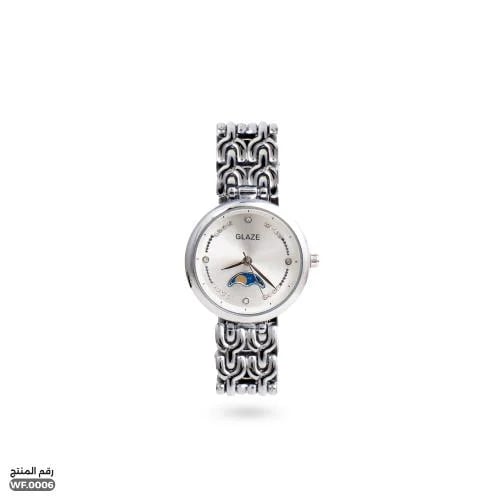 ساعة يد جلاز بتصميم معدني فضي للنساء (WF.0006)