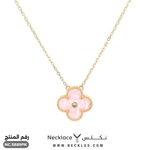 قلاده ذهب عيار 18 بإطار ذهبي وحجر وردي فاخر (NC.58...