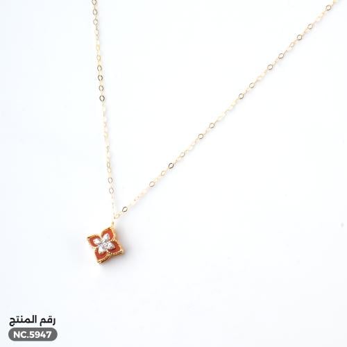 قلادة ذهب عيار 18 تصميم زهرة بلون عنابي فاخر (NC.5...