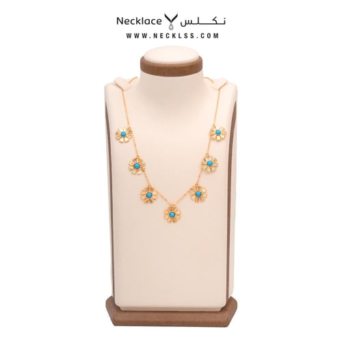 قلادة وردة بفص فيروزي ذهب عيار 21 (NC.5620T)