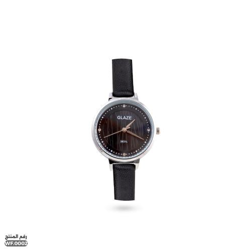 ساعة يد جلاز جلد أسود نسائية (WF.0002)