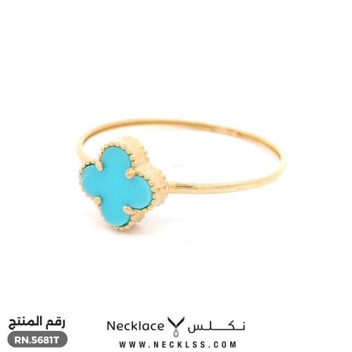 خاتم ذهب عيار 18 بتصميم وردة فيروزي فخمة (RN.5681T...