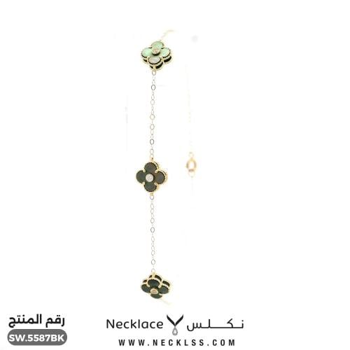 سوارة ذهب عيار 18 تصميم وردة بلون زيتي فاخر (SW.55...