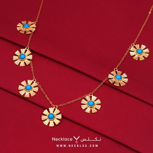 قلادة وردة بفص فيروزي ذهب عيار 21 (NC.5620T)