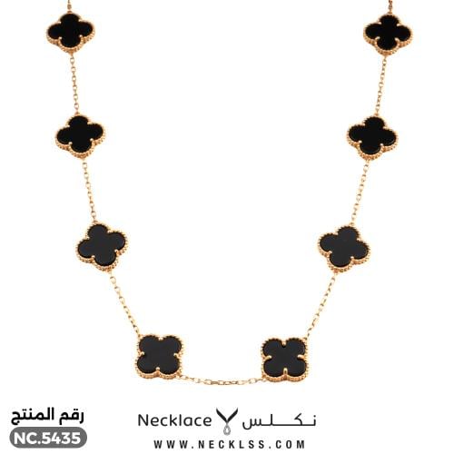 قلادة ذهب عيار 18 بتصميم زهرة بلون أسود فاخر (NC.5...