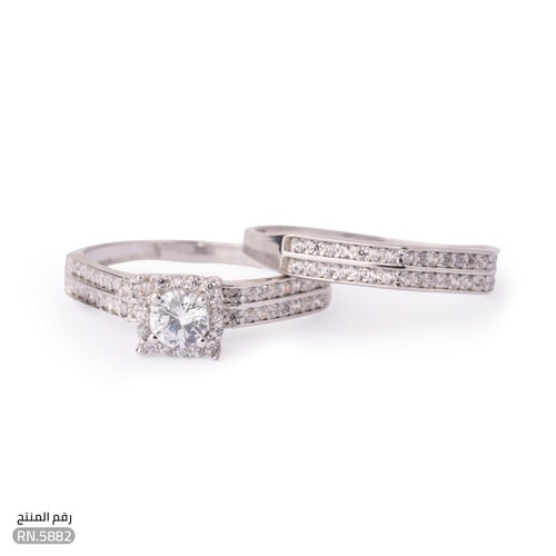 خاتم ذهب أبيض عيار 18 توينز أنيق وفخم (RN.5882)