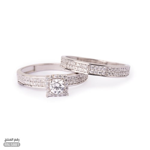 خاتم ذهب أبيض عيار 18 توينز بفصوص فاخرة (RN.5881)