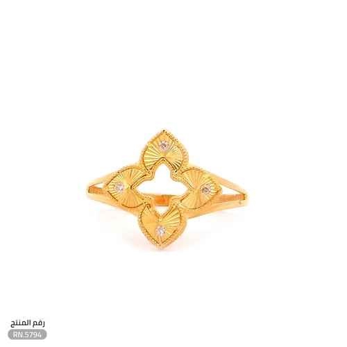 خاتم ذهب عيار 21 تصميم زهرة مفتوح أنيقة (RN.5794)