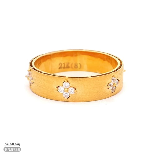 دبلة ذهب عيار 21 تصميم وردة بفصوص ناعمة (RN.5788)