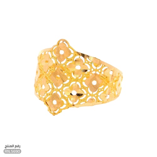 خاتم ذهب عيار 21 تصميم ملكي أنيق (RN.5690)