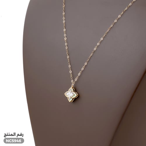 قلادة ذهب عيار 18 تصميم زهرة بلون زيتي فريد (NC.59...