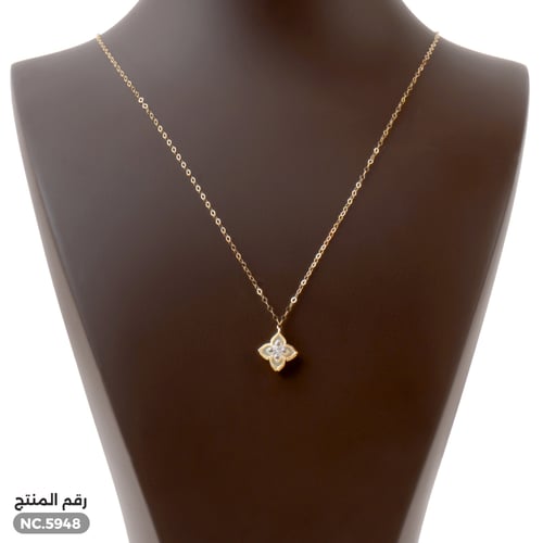 قلادة ذهب عيار 18 تصميم زهرة بلون أبيض أنيق (NC.59...