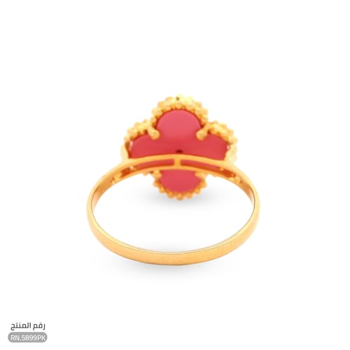 خاتم ذهب عيار 21 بإطار ذهبي ولون روزي وفص أنيق (RN...