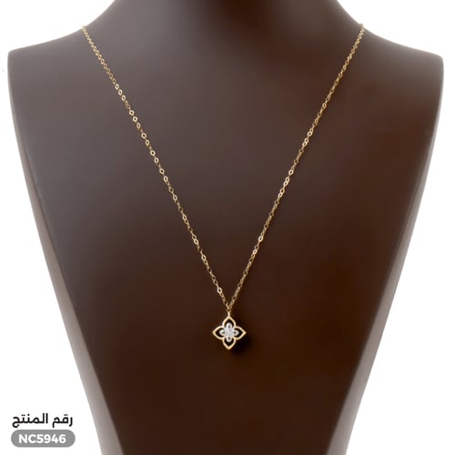 قلادة ذهب عيار 18 تصميم زهرة بلون زيتي فريد (NC.59...