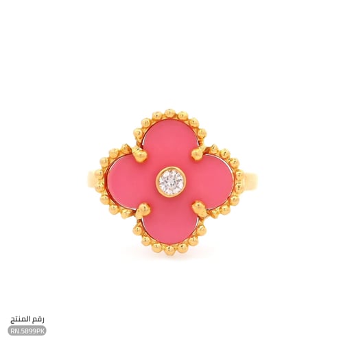 خاتم ذهب عيار 21 بإطار ذهبي ولون روزي وفص أنيق (RN...