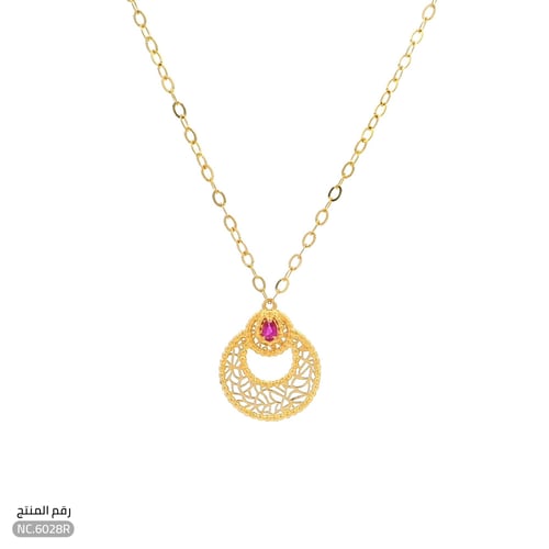 قلادة ذهب عيار 21 تصميم هلال بفص روز هادئ (NC.6028...