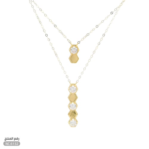 قلادة ذهب عيار 18 تصميم ثنائي فريد (NC.6132)
