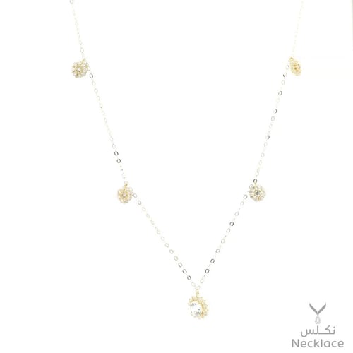 قلادة ذهب عيار 18 تصميم زهور بفصوص فاخرة (NC.5346)