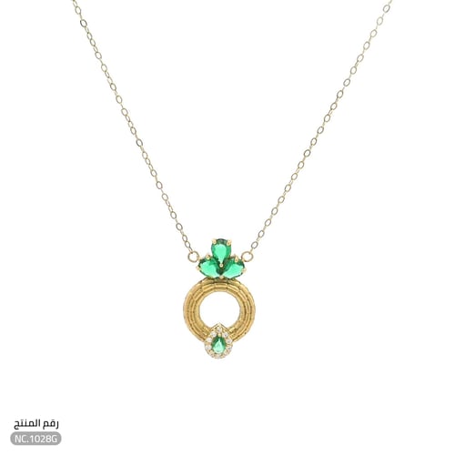 قلادة ذهب عيار 18 تصميم دائري وفصوص خضراء فخمة (NC...