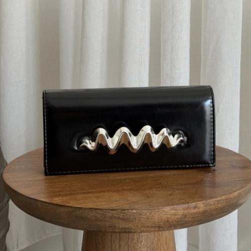 Glossy Clutch Bag with Wavy Metal Handle