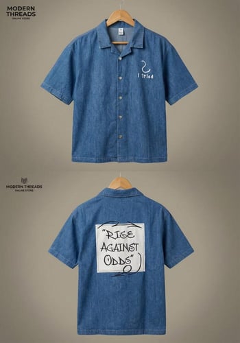 قميص رجالي من الدنيم بأكمام قصيرة