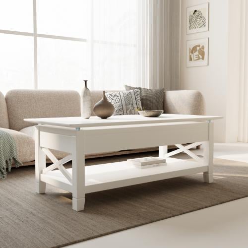 Gino coffee table with lift-up surface and internal storage - white