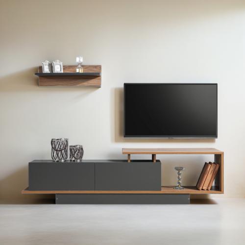TV table with wall shelf Asus Elm Cove - brown and dark gray